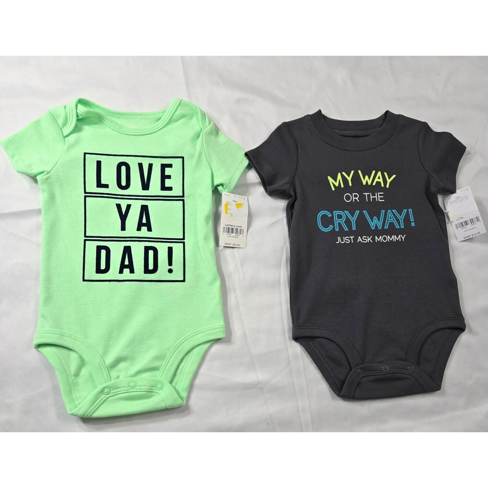 Carter's Set of 2  Bodysuits Size 12m Bright Green and Black NWT